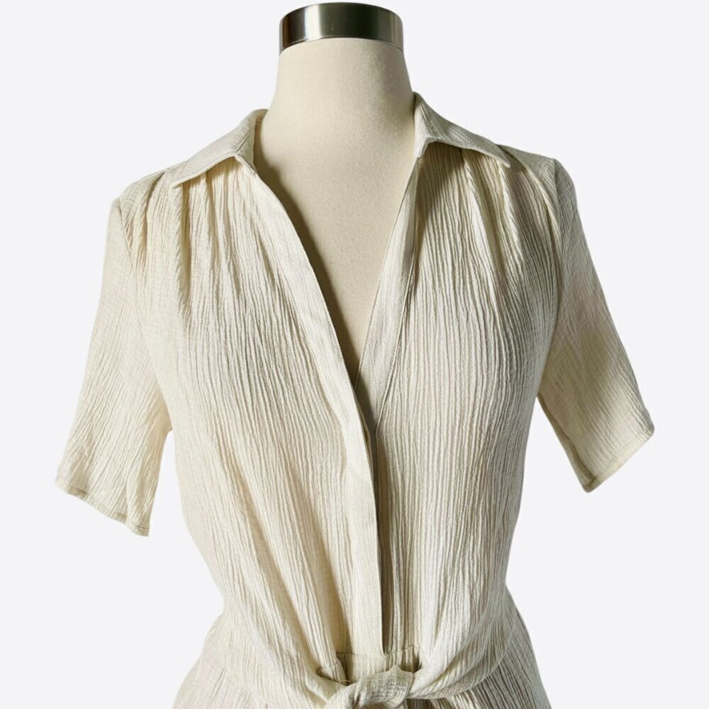 Brochu Walker Goyad Mini Dress Cream Textured Tie Front XS - Picture 5 of 10